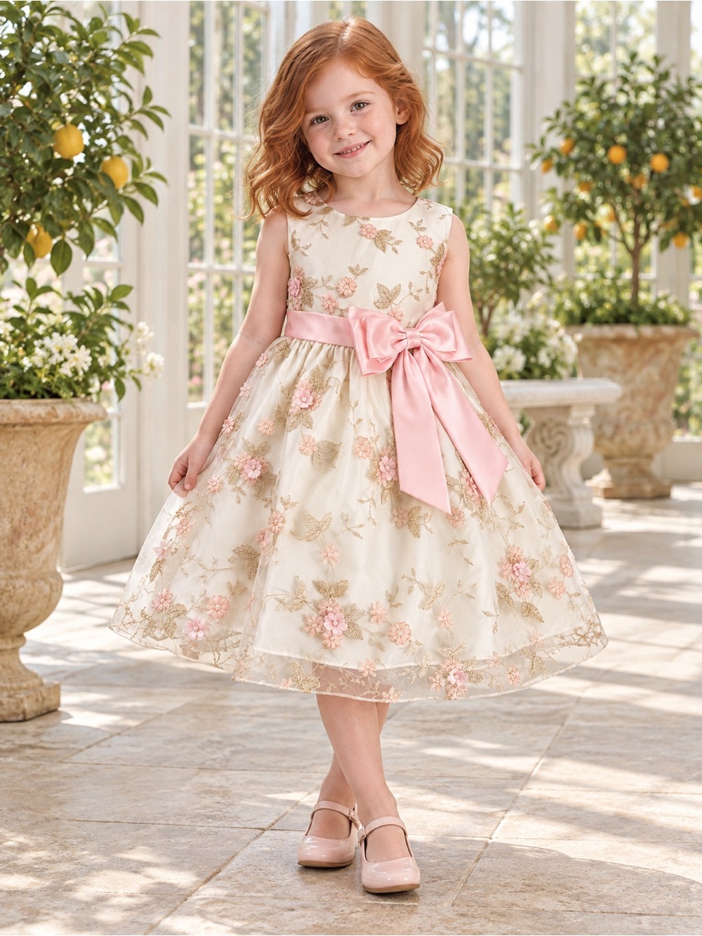 Rare Editions Toddler Girls' Floral Dress with Pink Bow